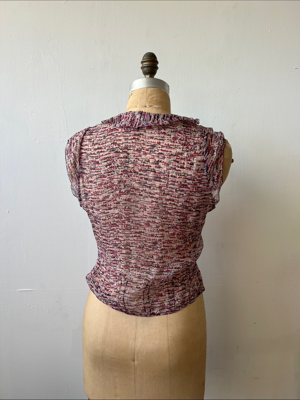 Calvin Klein Pink Multi-Pattern Ruffled Cap-Sleeve Blouse - Picture 2 of 4